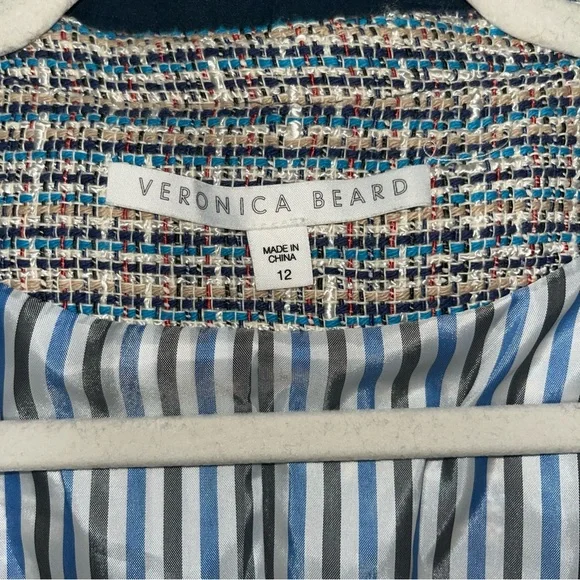 Veronica Beard Navy and Cream Tweed Blazer‎ Size 12 Business Tailored - Picture 7 of 10